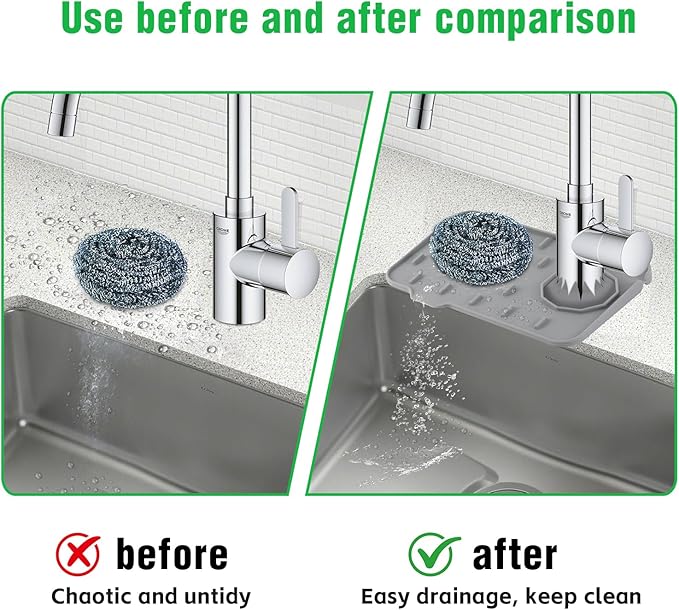 Kitchen Sink Splash Guard, Silicone Faucet Mat, Soap Dish Pad, Sponge Holder - Image 6