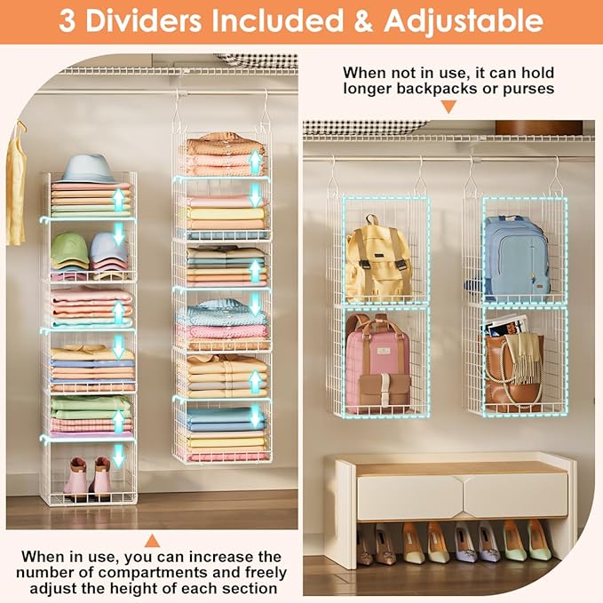 6 Tier Raised-Height Hanging Closet Organizer, Stackable Sweater Organizer - Image 7