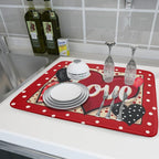 Love Heart Dish Drying Mat 18"x24" Red Dots Microfiber Dish Rack Mat Holiday - Image 6