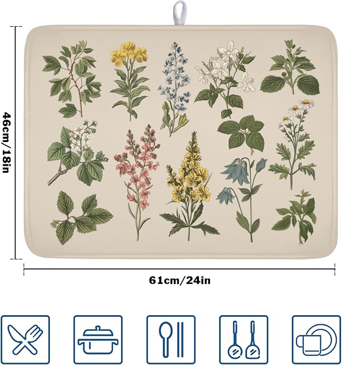 Vintage Plants Herbs Floral Dish Drying Mat - Image 2
