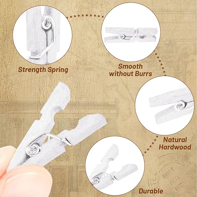 CCINEE 150 PCS White Natural Wooden Clothespins, 1 Inch Multi-Function - Image 3