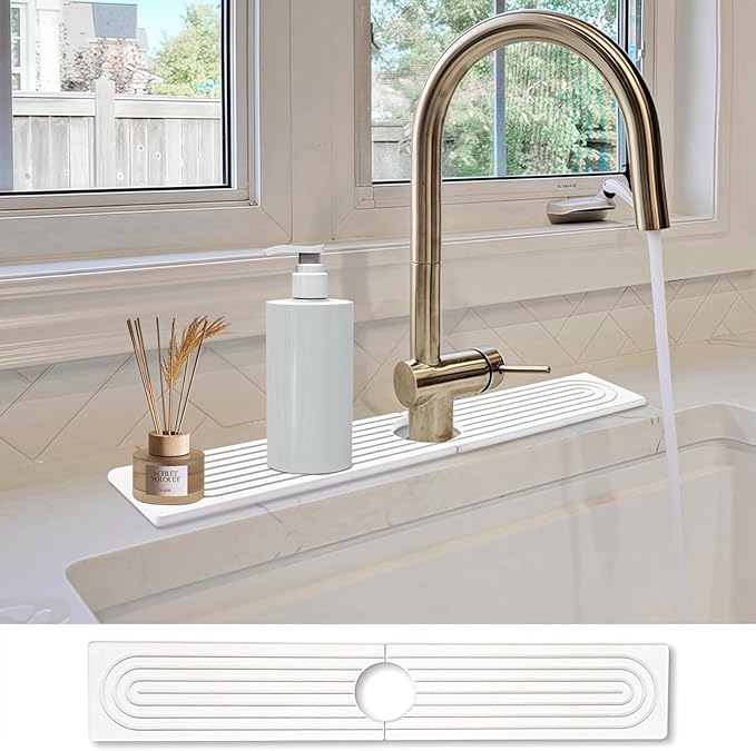 Stone Faucet Mat for Kitchen Sink- 15.6''x 3.9''Diatomite Fast-Drying Faucet Mat by CSTHTSC
