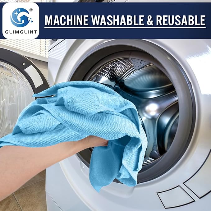 GLIMGLINT Blue Microfiber Cleaning Cloth, 12PK Reusable Cleaning Rags, Highly - Image 6