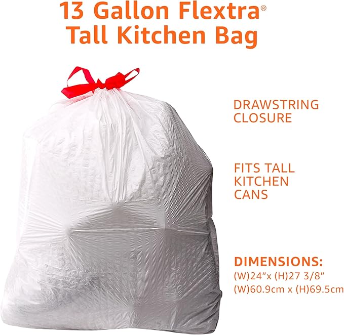 Amazon Basics 13 Gallon Tall Kitchen Drawstring Trash Bags, Flextra Strength - Image 3