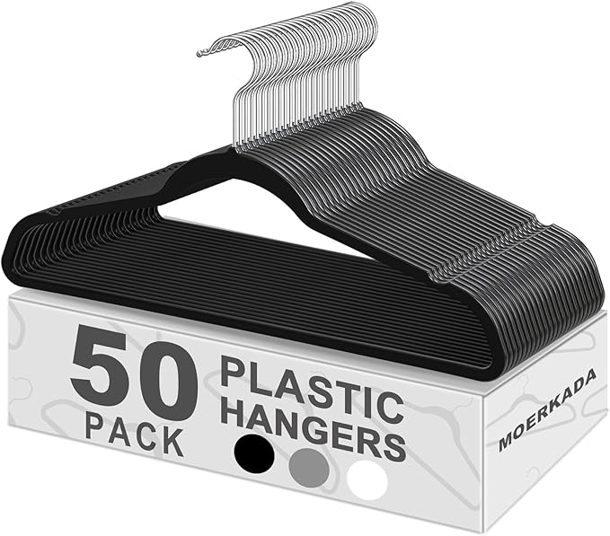 Hangers 50 Pack, Ultra-Thin Plastic Clothes Hangers by MOERKADA