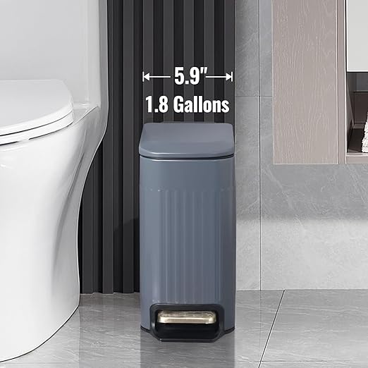 Slim Bathroom Trash Can with Lid Soft Close, Stainless Steel Garbage Can Step - Image 2