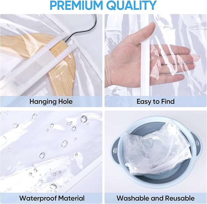 BALEINE 60'' Clear Garment Bags, 2 Packs PEVA Dress Bag - Image 2