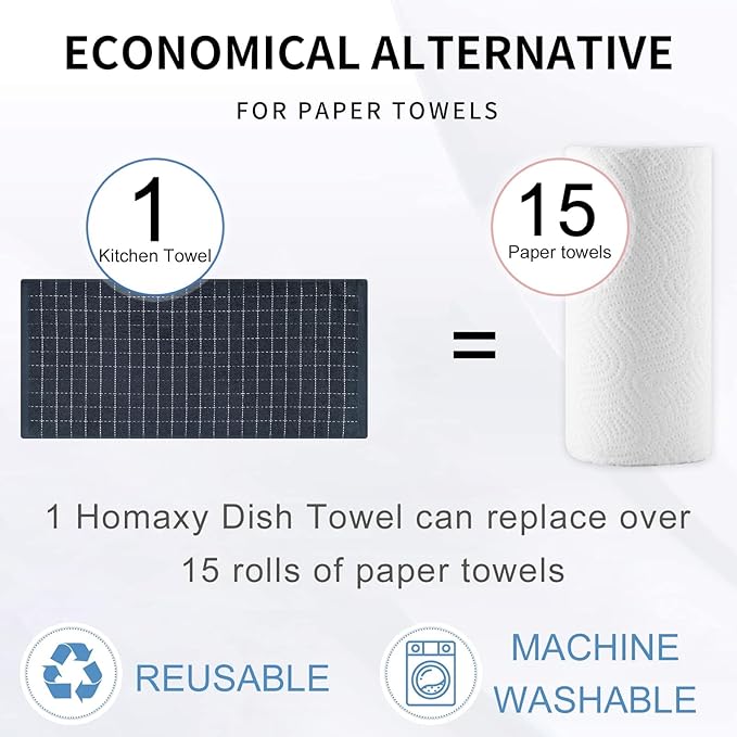 Homaxy 100% Cotton Terry Kitchen Towels, Checkered Designed, Soft and Super - Image 7