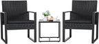 Flamaker 3 Pieces Outdoor Patio Wicker Furniture Set, Modern Rattan Chair Conversation Sets with Coffee Table for Yard and Bistro (Black) by Flamaker