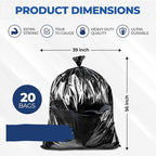 55 Gallon Large Trash Bags 20 Black Contractor Garbage Bags | Heavy Duty Lawn - Image 2
