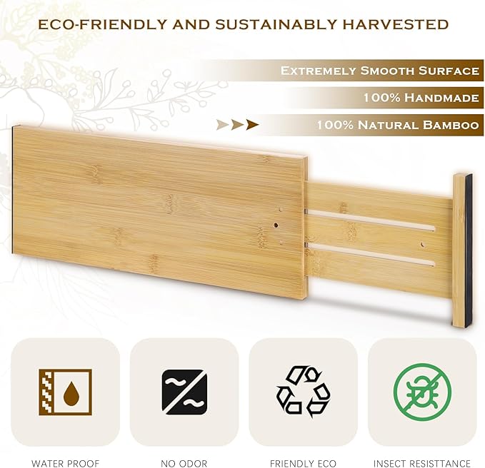 8 Pcs Deep Bamboo Drawer Dividers, Deep Kitchen Dresser Drawer Organizer - Image 3