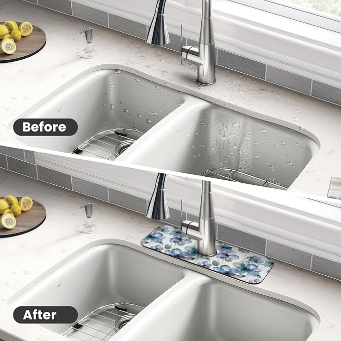 Abstract Flower Blooming Floral Watercolor Kitchen Sink Splash Guard Faucet Mat - Image 4