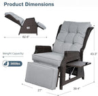 Outdoor Indoor Wicker Recliner with Adjustable Back and Footrest, Patio Reclining Chair with Flip-up Table, Outdoor Rattan Lounge Chair, Light Grey 2PCS - Image 2