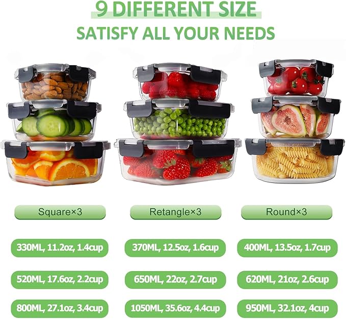 HOMBERKING [18 Piece Glass Food Storage Containers - Image 2