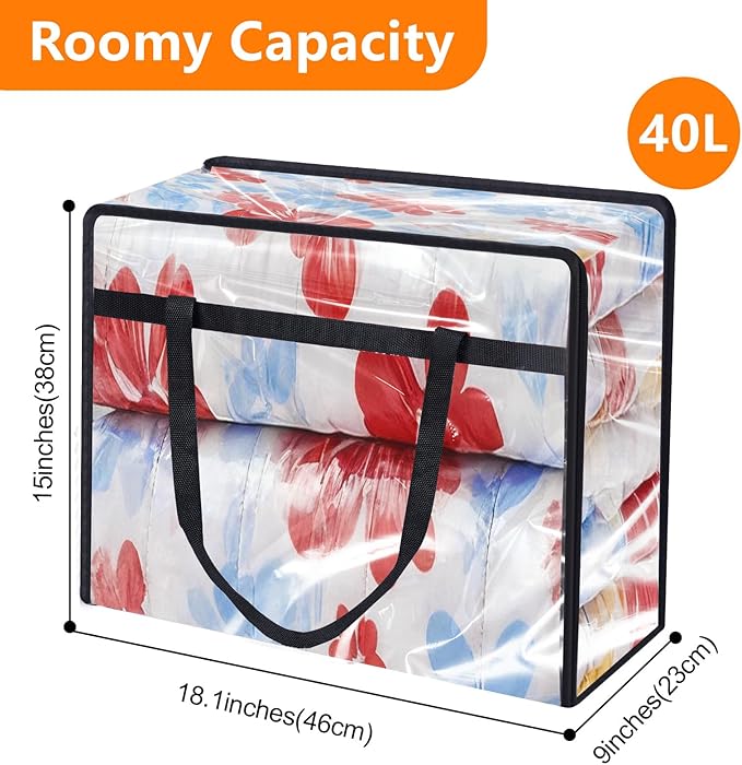 4 Pack Clear Clothes Storage Bags, Vinyl Blanket Storage Containers - Image 3