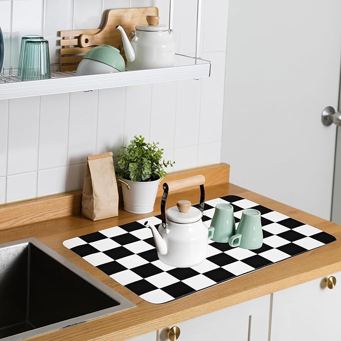 Coffee Mat Checkered Dish Drying Pad - Image 2