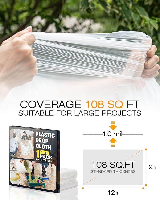 9x12 Ft Plastic Drop Cloths, Waterproof & Dust-Proof Tarp - Image 3