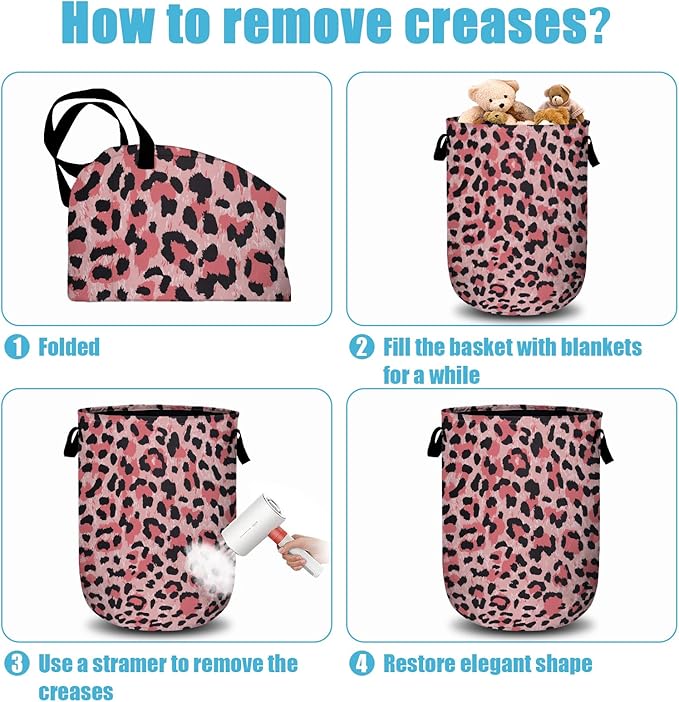 Pink Leopard Laundry Basket, Laundry Hamper Collapsible Oxford Cloth - Image 5