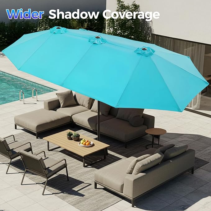 SUPERJARE 13FT Outdoor Umbrella for Patio, Double sided Pool Umbrellas with Fade Resistant Canopy, Large Table Umbrella for Deck, Market, Backyard - Light Blue - Image 4
