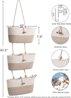 Over the Door Basket Cotton Rope Organizer, 3-Tier Wall Hanging Storage Basket - Image 3
