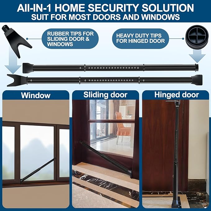 Door Security Bar, Rerishom Door Stoppers Security bar, Heavy Duty Door Lock - Image 3