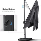 PURPLE LEAF 11.5' X 11.5' Telescopic Patio Umbrella with Base Included Lifting Cantilever Offset Square Large Umbrella for Pool Outdoor Patio Deck Garden Grey - Image 3