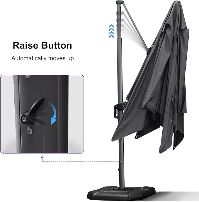 PURPLE LEAF 11.5' X 11.5' Telescopic Patio Umbrella with Base Included Lifting Cantilever Offset Square Large Umbrella for Pool Outdoor Patio Deck Garden Grey - Image 3