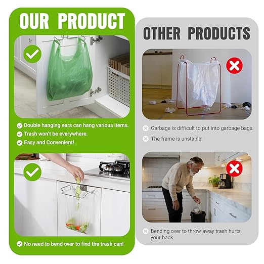Trash Bag Holder, Stainless Steel Garbage Bag Holder Portable Under Sink Bag - Image 3