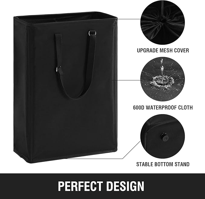 Slim Laundry Hamper with Adjustable Long Handles, 45L Small Laundry Baskets - Image 5