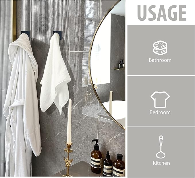 VIS'V Adhesive Towel Hooks, Waterproof Shower Wall Stick on Hooks, 2 Extra - Image 5