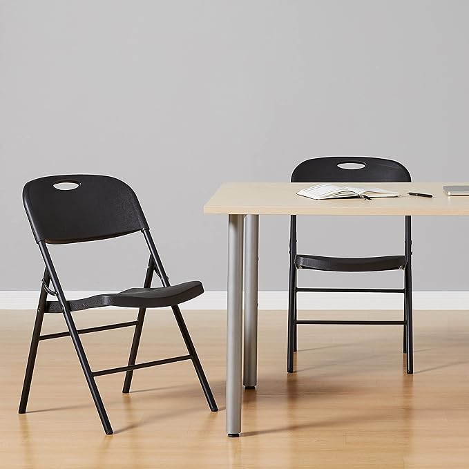 Amazon Basics Portable Folding Plastic Chair, Events Seating, Easy to Store, 350-Pound Capacity, Black, 2-Pack - Image 2
