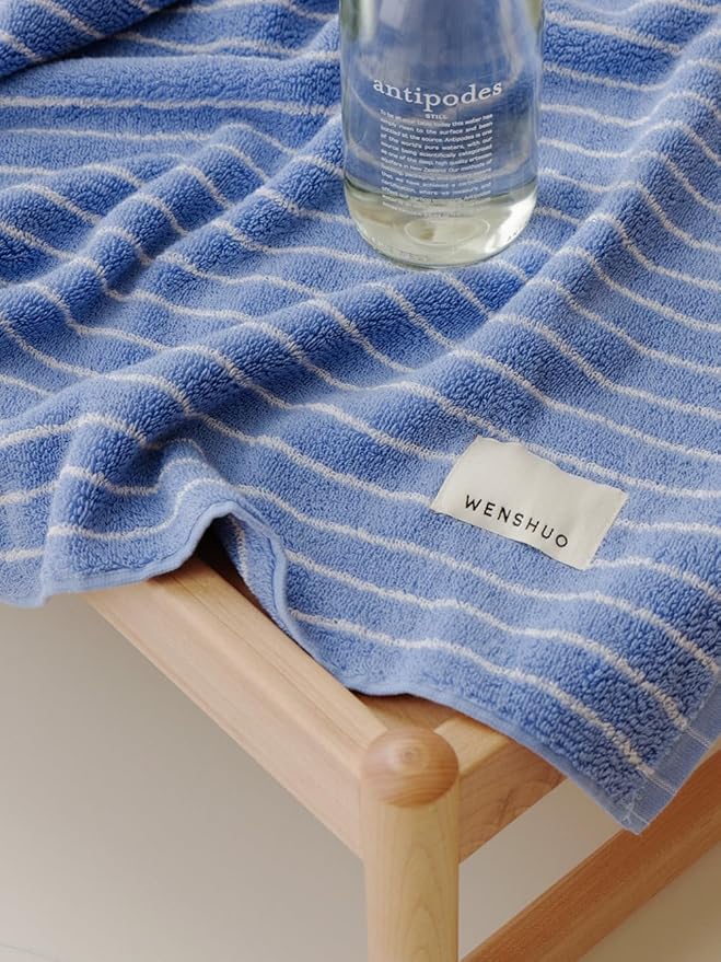 WENSHUO Azure Holiday-Striped Pure Cotton Hand Towel, 100% Combed Cotton - Image 6