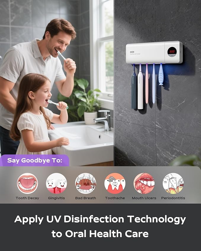 HouseGem Toothbrush Holder, Timer Function, 2000mAh Rechargeable Cordless - Image 3