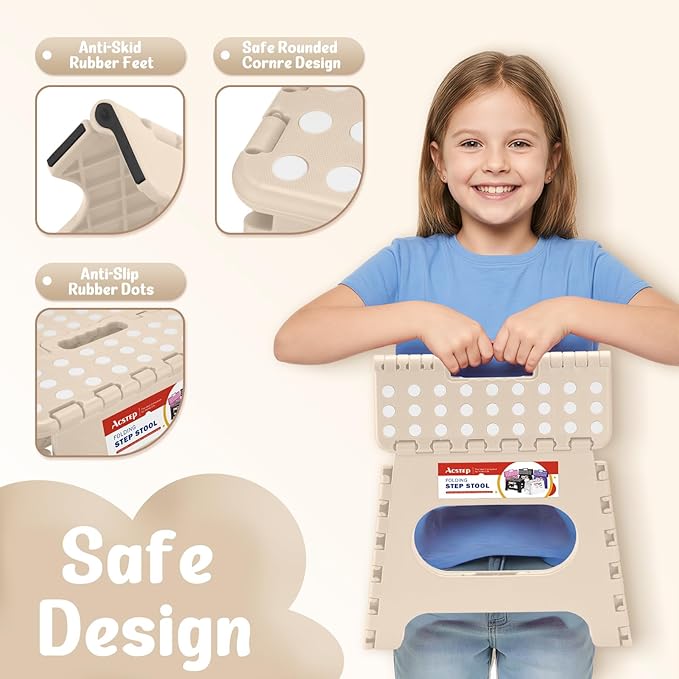 ACSTEP Folding Step Stool 11 Inch, Sturdy Plastic Foldable Step Stool for Kids & Adults, Non Slip Lightweight Collapsible Foot Stools Holds 300 lbs, Ideal for Kitchen, Bathroom, Outdoor, Khaki - Image 5