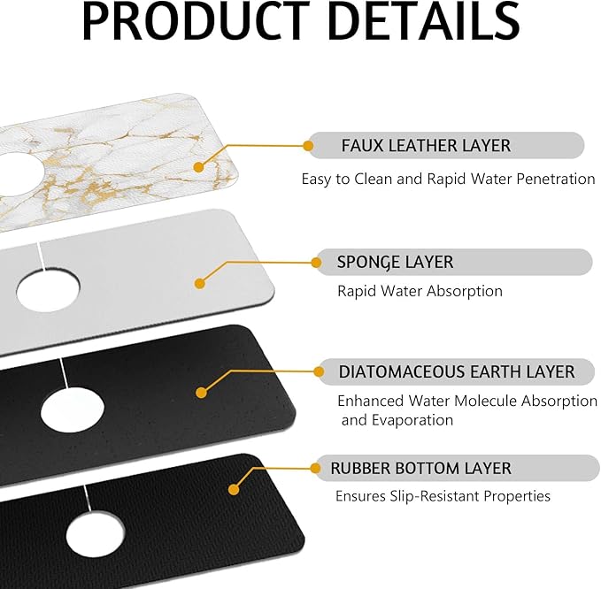 MCALK Marble White Kitchen Sink Faucet Mat Splash Guard, Absorbent Quick-Dry - Image 3