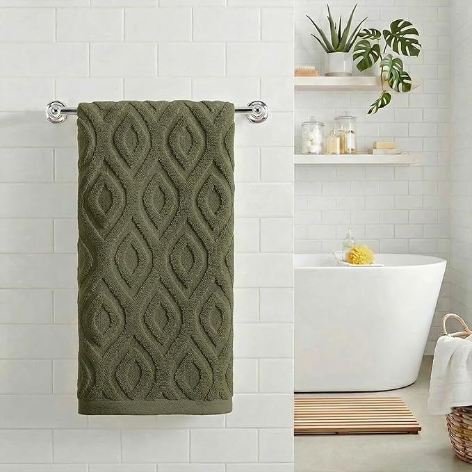 Artoid Mode 1 Pc Olive Green 3D Diamond Grid Jacquard Hand Towels - Image 2