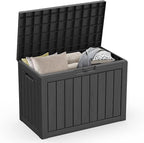 ROJIK Outdoor Storage Housing Deck Box - Waterproof Patio Furniture, Garden Tools, Cushions, Pool Accessories Storage Bench with Lockable Lid and Side Handles (Black, 45 Gal) by ROJIK