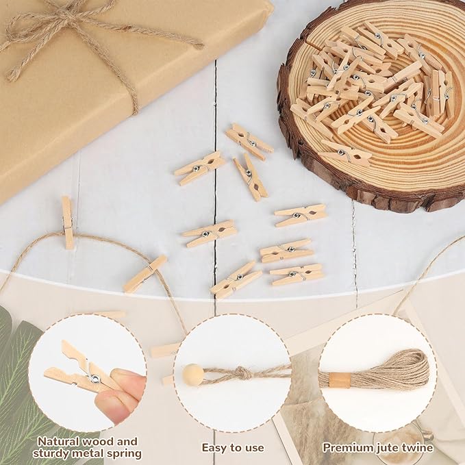 100 Pcs Wooden Clothespins for Photo Hanging Display, Mini Clothes Pins - Image 5
