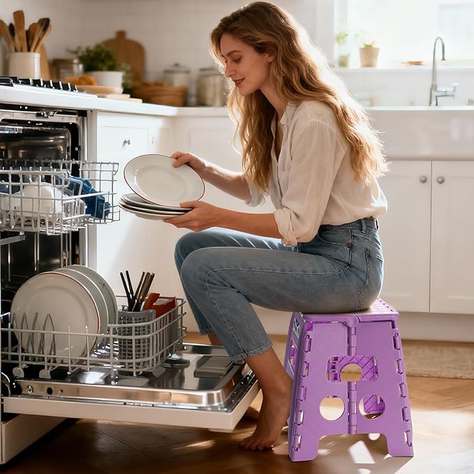 Delxo 13 inch Folding Step Stool, Non-Slip Foldable Stools Up to 300 LBS, Step Stool with Handle, Lightweight for Kitchen, Bathroom, Bedroom, Garden, Light Purple, 1PC - Image 7