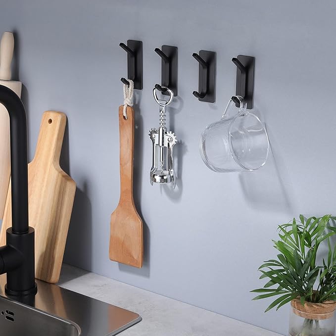 Taozun 4-Pack Black Stainless Steel Adhesive Hooks - Image 5