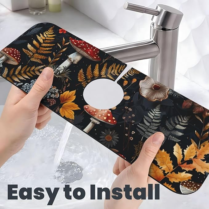 Faucet Draining Mat For Kitchen Sink, Mushrooms Ferns Wildflowers Diatom Mud - Image 5
