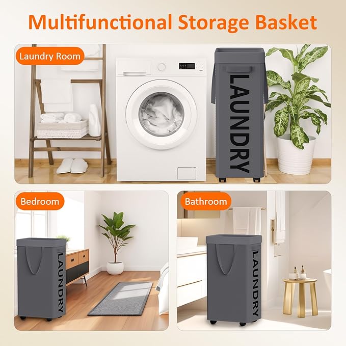 Laundry Basket with Wheels, 90L Rolling Laundry Hamper with Wheels, Large - Image 8