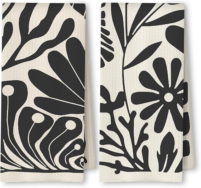 Abstract Boho Neutral Floral Kitchen Towels Set of 2, 70s Retro Groovy Beige by Unknown