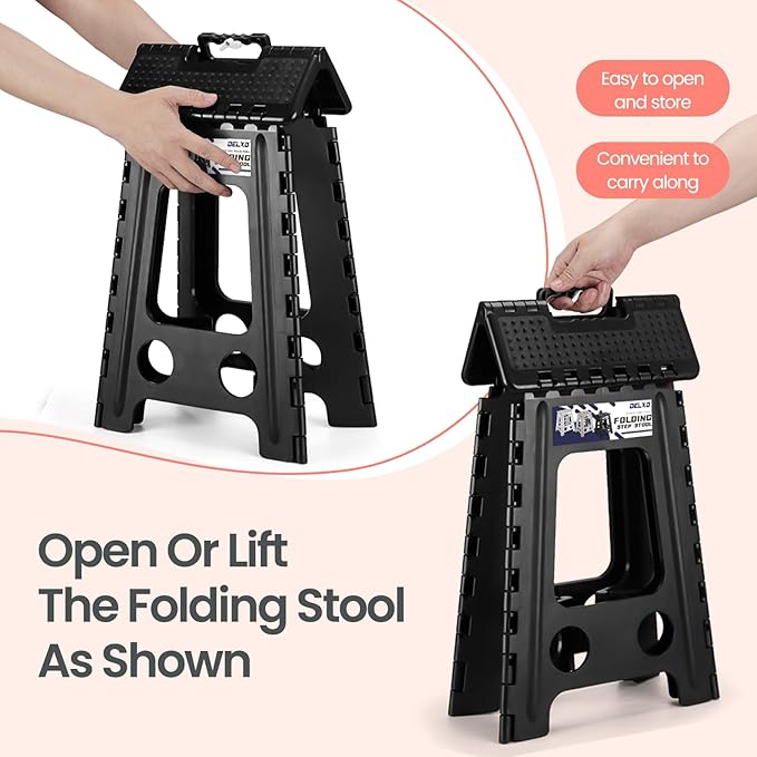 Delxo Folding Step Stool 17.5 Inch Non-Slip Foldable Stools for Kids & Adults Up to 300 LBS Kitchen Collapsible Fold Up Stepping Stool with Dotted 1 Pack Black - Image 6