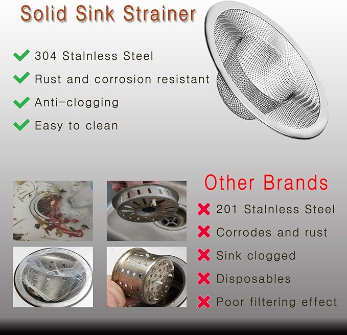 4pcs Heavy Duty Stainless Steel Slop Basket Filter Trap, 3.54" Top / 1.65" Mesh - Image 3