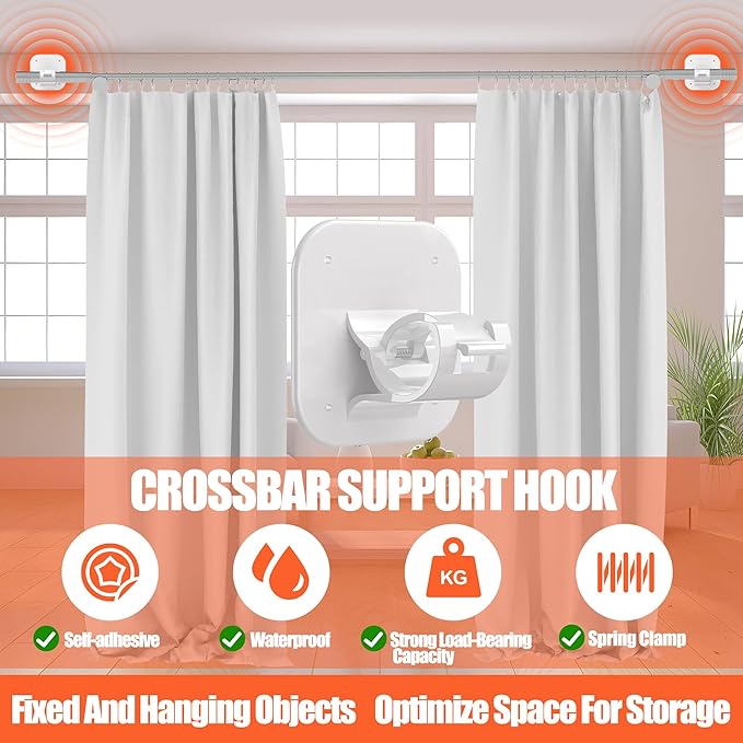 Adhesive Curtain Rods No Drilling Holder, No Drill Curtain Rod Brackets - Image 2