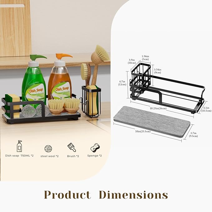 Kitchen Sink Caddy Organizer for Instant Dry, Rustproof Sponge Holder & Dish - Image 3