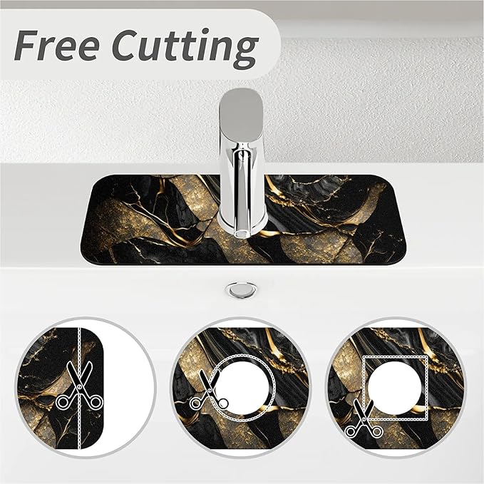Kitchen Sink Splash Guard，Black and metallic gold marble Faucet Mat Sink - Image 5