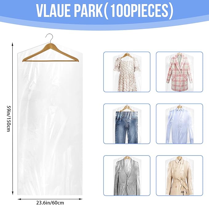 100 Pack Dry Cleaning Bags for Clothes, 60x150 cm Dry Cleaner Bags Plastic Clear - Image 2