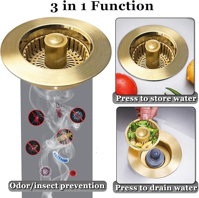Kitchen Sink Drain Strainer, 3 in 1 Pop up Kitchen Sink Stopper, - Image 2